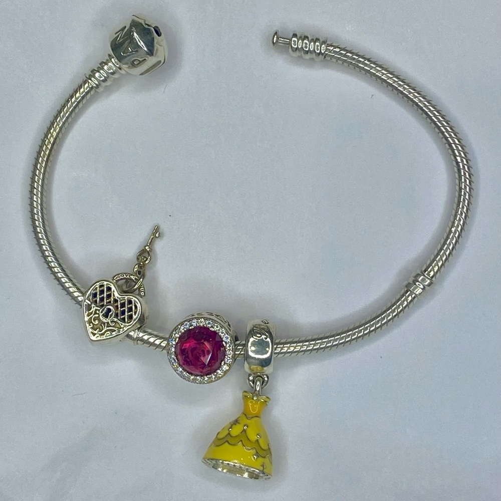 Pandora Bracelet and Charms - Disney Beauty and the Beast and Love You Charms